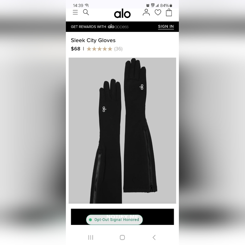 Alo Yoga City Sleek Gloves Long Touchscreen Tips